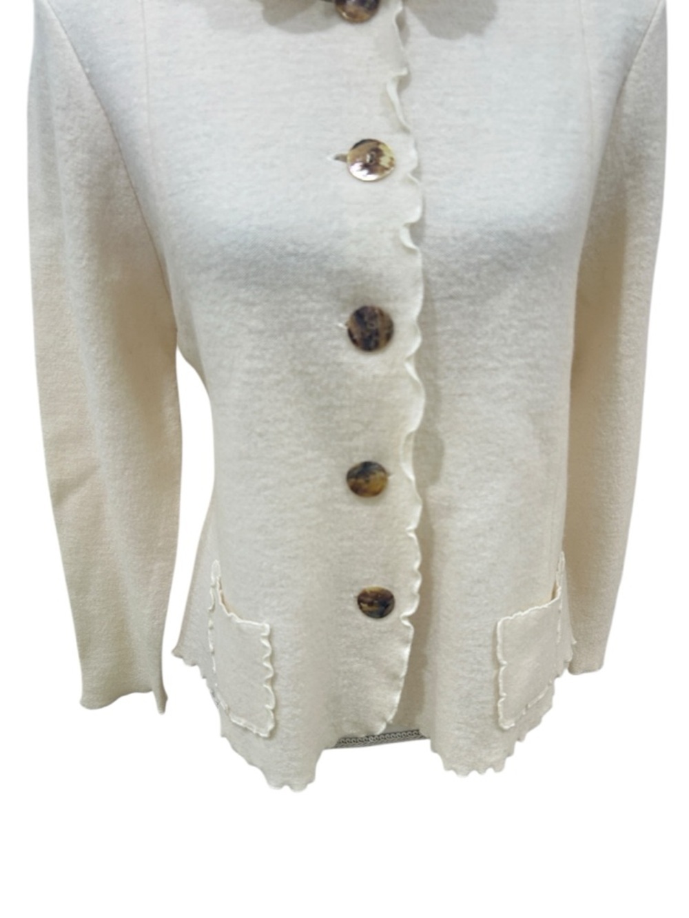 Cream Ruffle Collar Button-Front Blazer Jacket - Picture 5 of 9